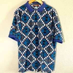 VINTAGE Cripple Creek Native Print Polo Shirt.